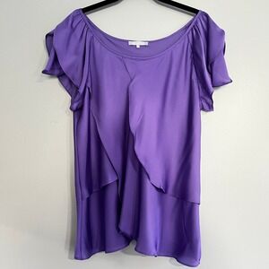 Violet & Claire Purple Draped Blouse Scoop Neck Large Romantic Going out top